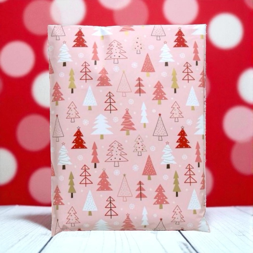 Pink Christmas Trees Poly Mailers 14x17 Pack of 25